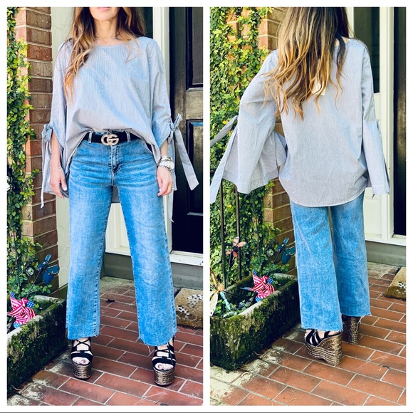 Most Fabulous Striped Bell tie Sleeves Tunic Top - Picture 7 of 10